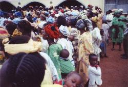 Townspeople gathered on the palace grounds at Ikere, watching a social event.
