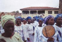 A group of women gathered in the palace courtyard at Ikere-Ekiti during a celebration.